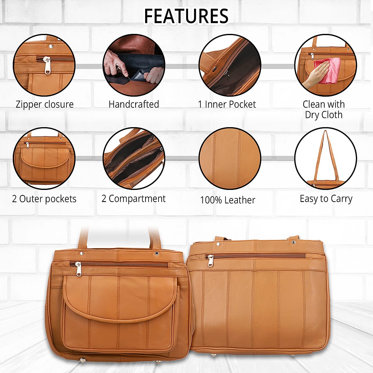 Mustard Genuine Leather Shoulder Bag with RFID Protection Front Pocket | Shoulder Bag for Women | Designer Leather Shoulder Bags | Leather Handbags | Leather Purse image number 2