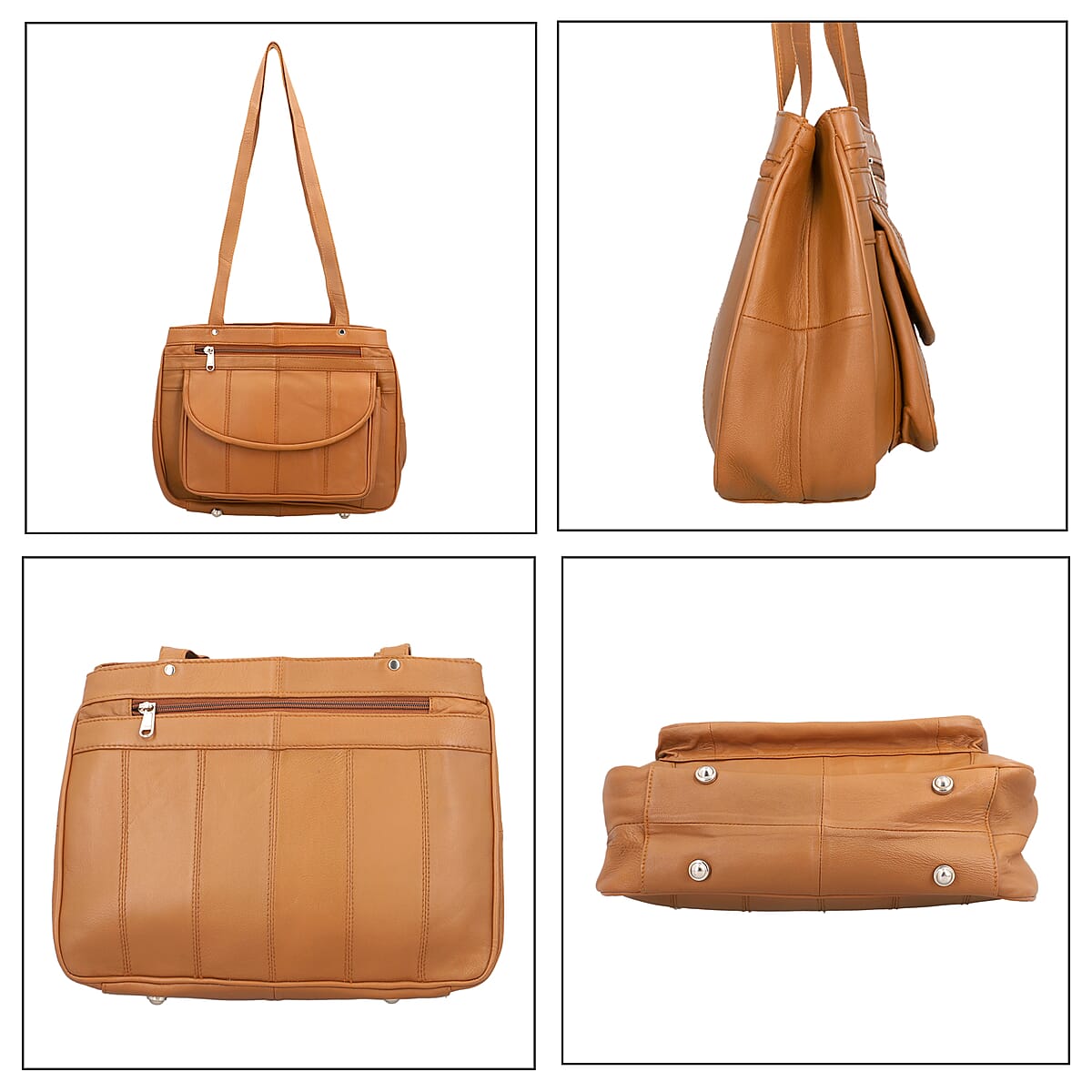 Mustard Genuine Leather Shoulder Bag with RFID Protection Front Pocket | Shoulder Bag for Women | Designer Leather Shoulder Bags | Leather Handbags | Leather Purse image number 5