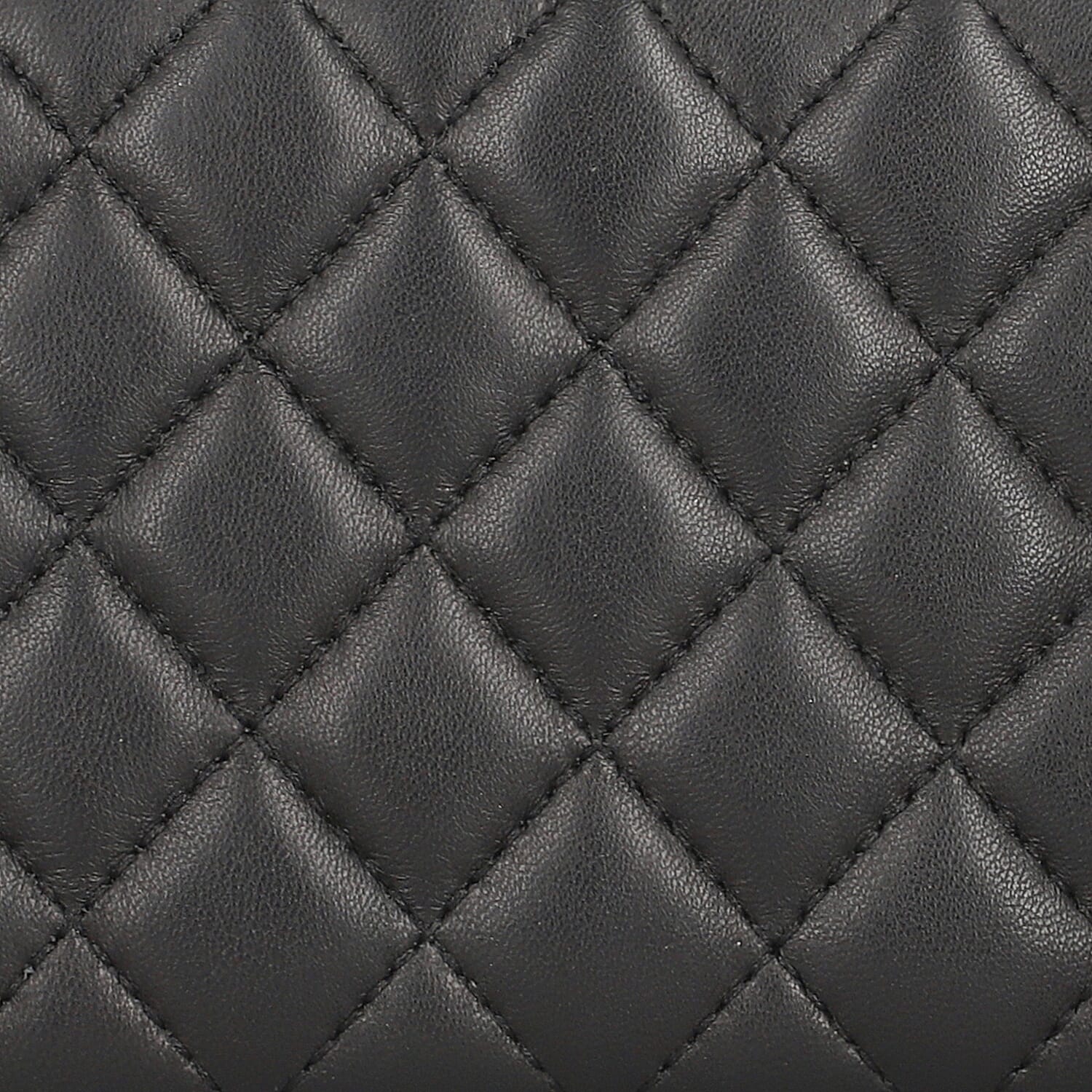 Designer Inspired RFID Genuine Leather Quilted Zip Around Clutch Wallet  Black