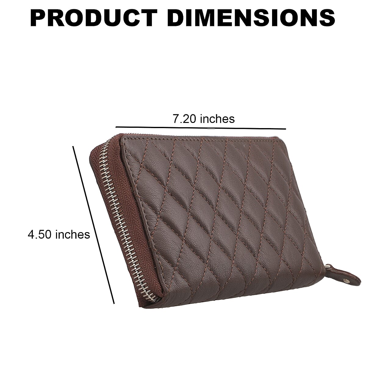Designer Inspired RFID Genuine Leather Quilted Zip Around Clutch Wallet (7.2"x4.5") Black image number 5