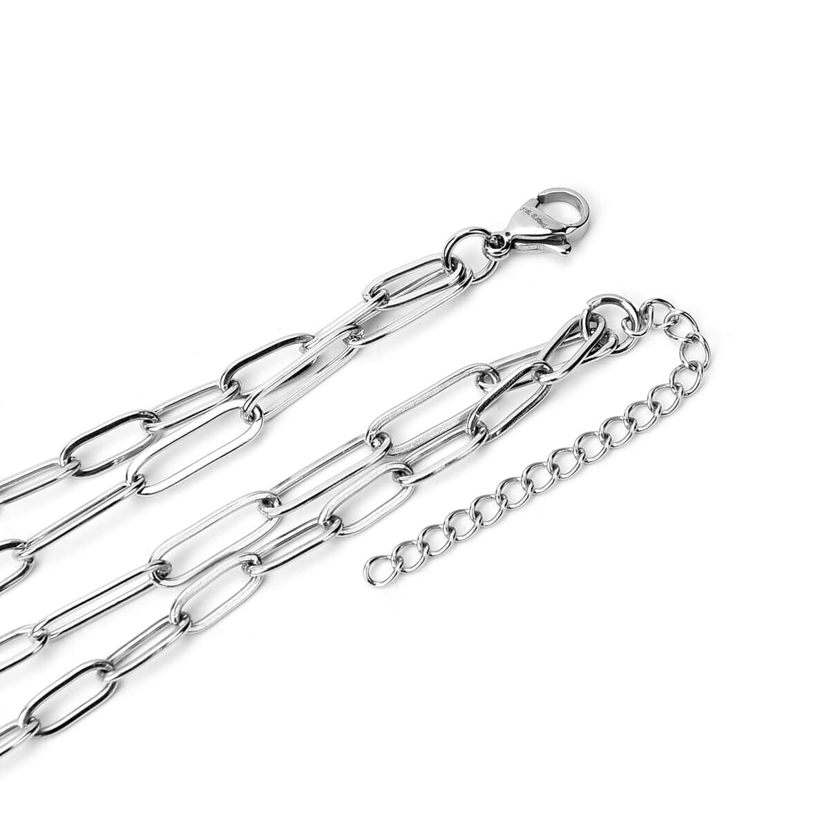 Hexagonal Faith Charm Layered Paper Clip Necklace 16.5-20 Inches in Stainless Steel image number 4