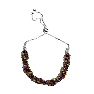Multi Gemstone Multi Row Beaded Bolo Bracelet in Sterling Silver 20.75 ctw