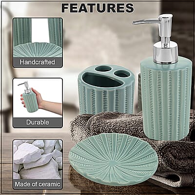 Closeout Green Stripe 3pc Bath Ceramic Solution Set (Toothbrush Holder, Liquid Pump Dispenser & Soap Dish)