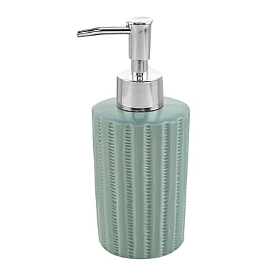 Closeout Green Stripe 3pc Bath Ceramic Solution Set (Toothbrush Holder, Liquid Pump Dispenser & Soap Dish)