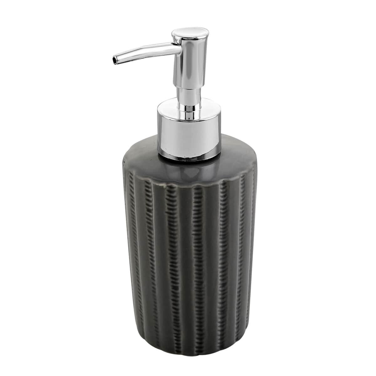 Gray Stripe 3pc Bath Ceramic Solution Set (Toothbrush Holder, Liquid Pump Dispenser & Soap Dish) image number 4