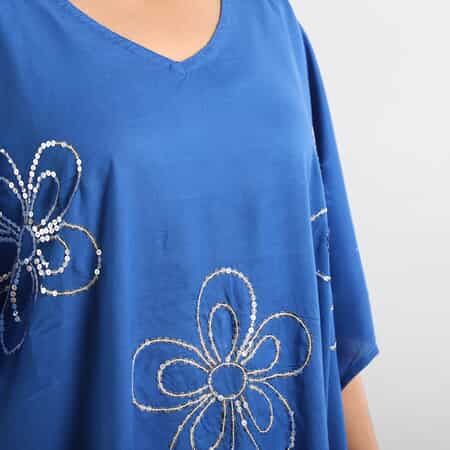 JOVIE Blue Sequin and Fringe Embellishments V-Neck Kaftan Top - One Size Fits Most image number 4
