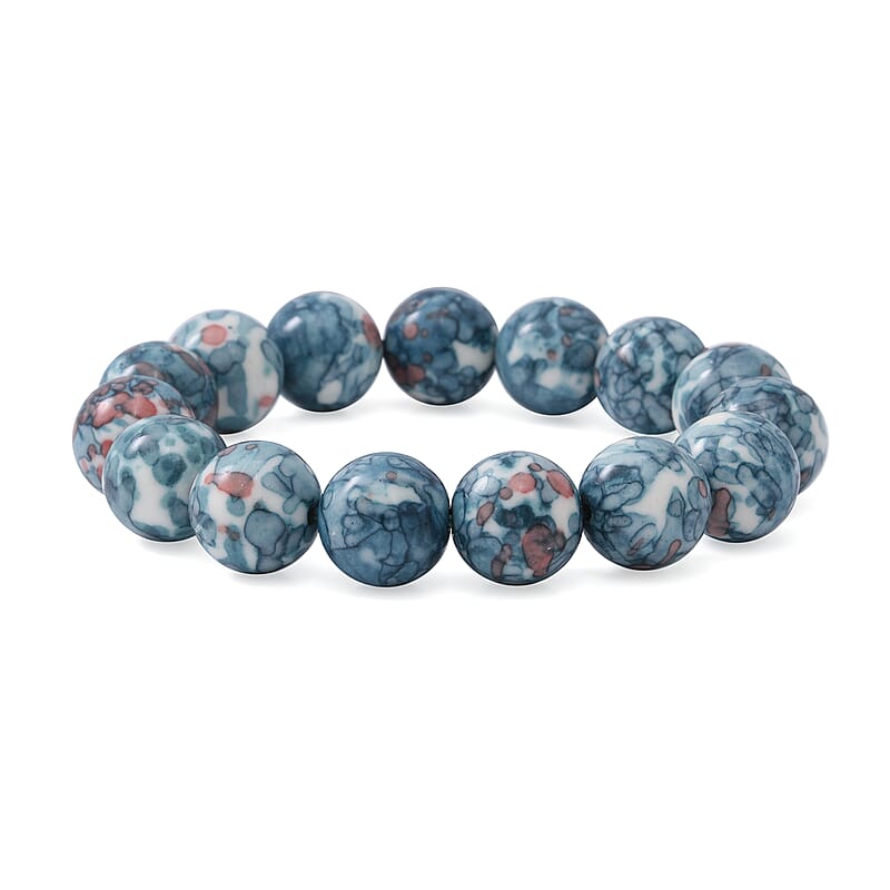Blue Agate 12mm Beaded Stretch Bracelet 150.00 ctw