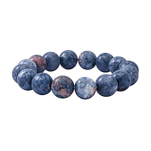 Blue Rain Jasper 12mm Beaded Stretch Bracelet 160.00 ctw