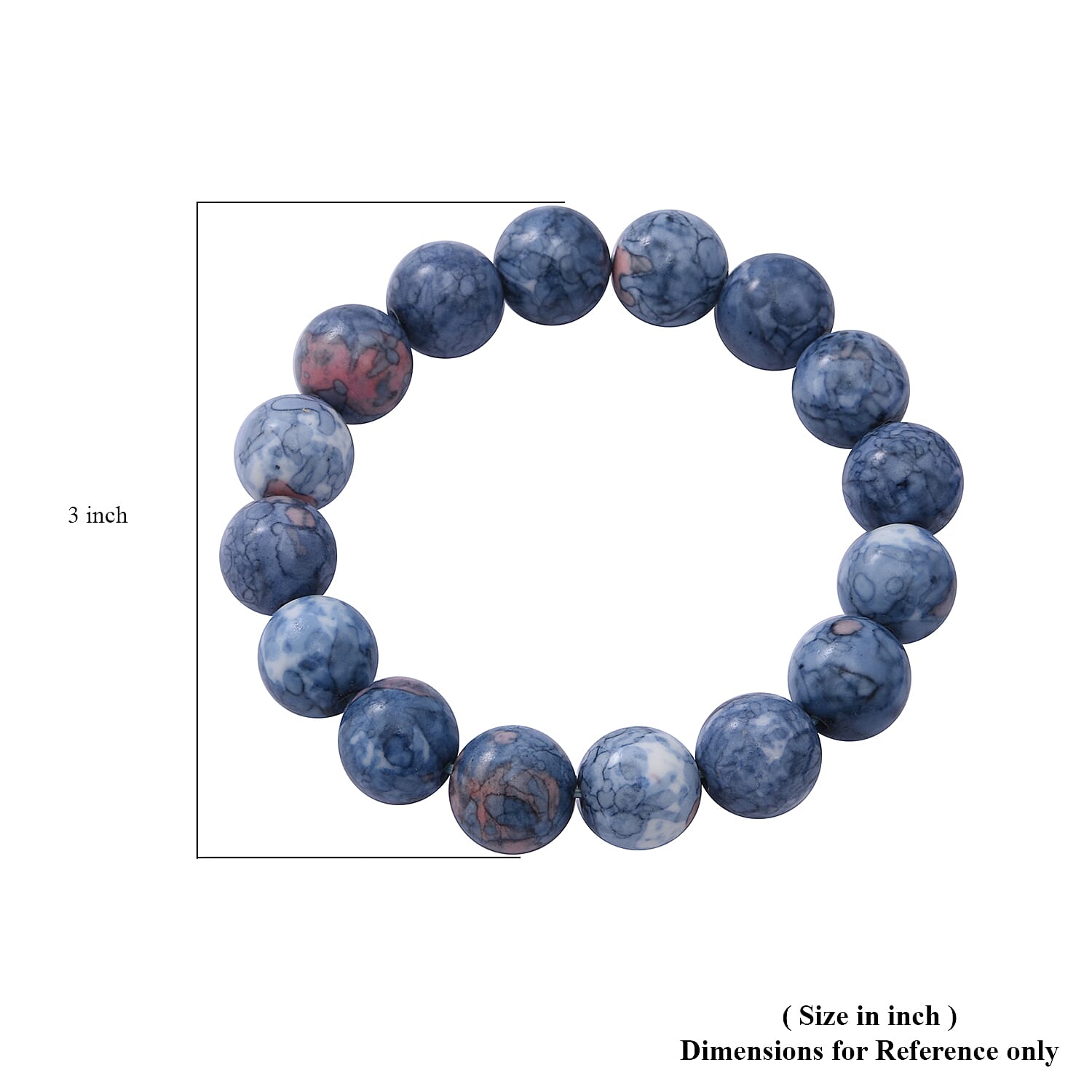 Blue Rain Jasper 12mm Beaded Stretch Bracelet 160.00 ctw