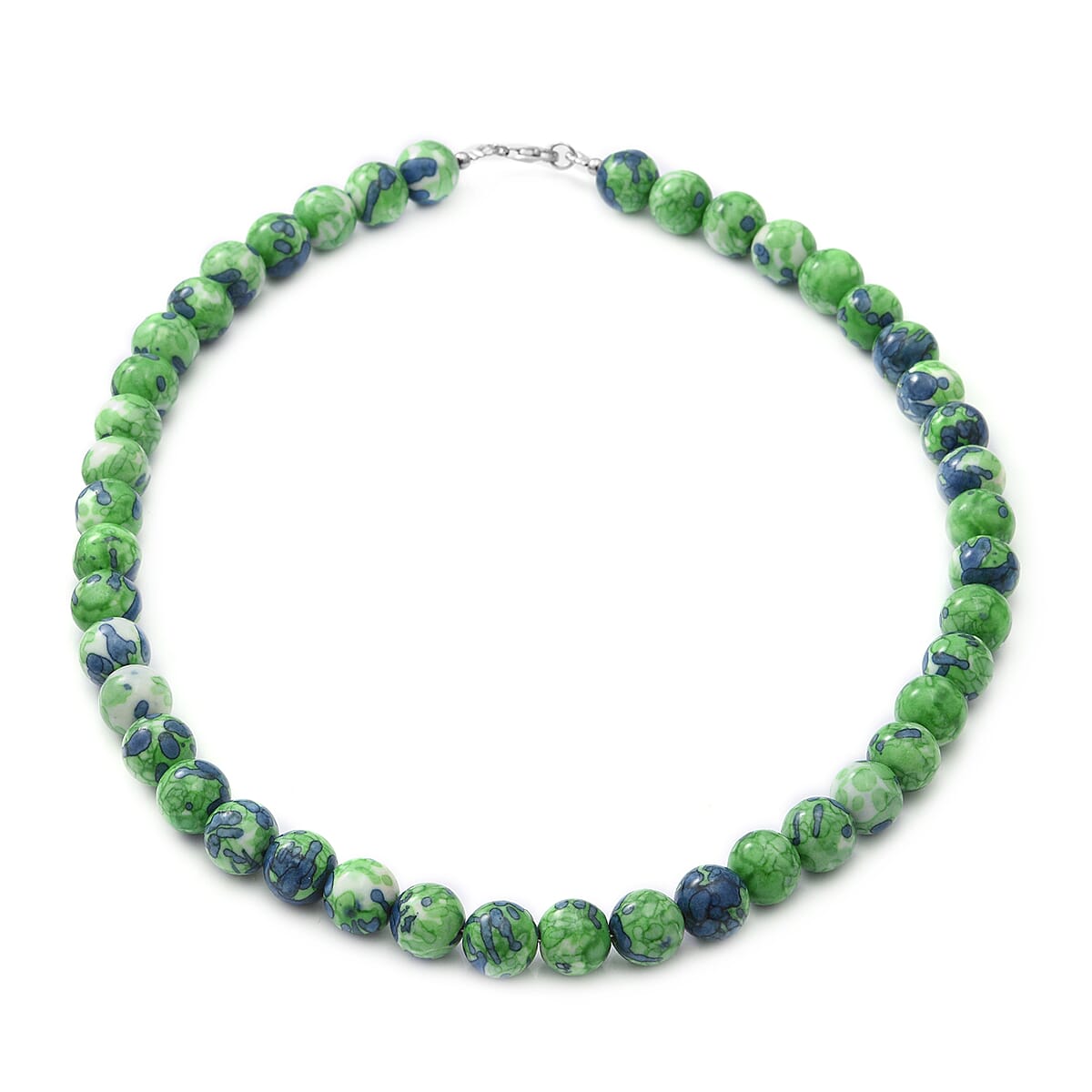 Green Dragon Agate 10mm Beaded Necklace 18 Inches in Sterling Silver 250.00 ctw image number 0