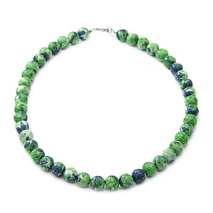 Green Dragon Agate 10mm Beaded Necklace 18 Inches in Sterling Silver 250.00 ctw