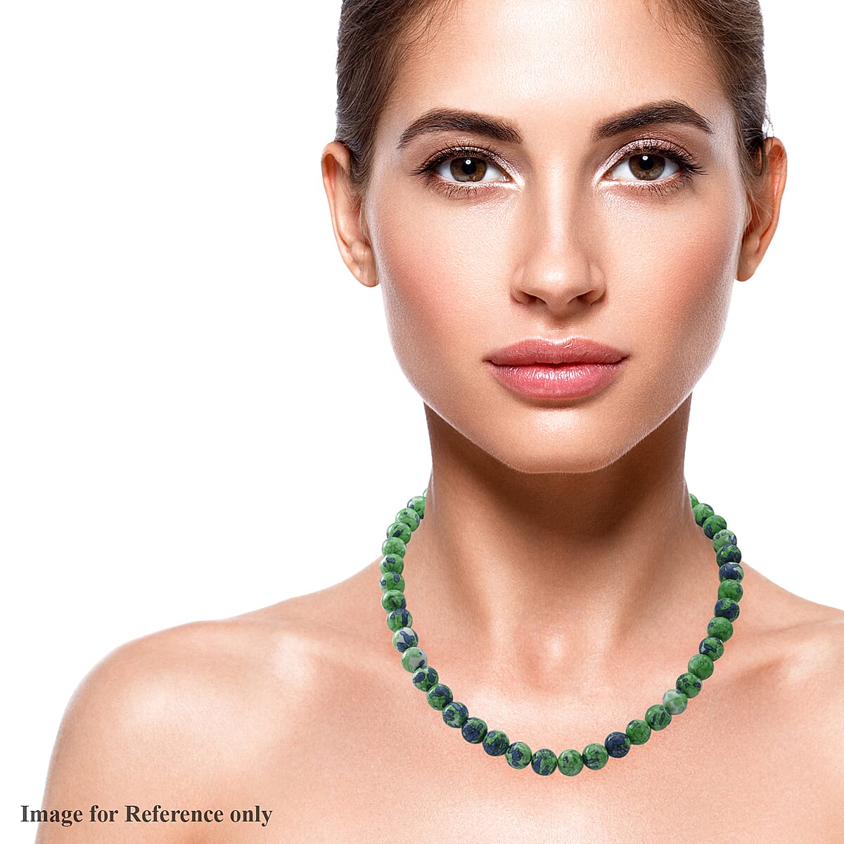 Green Dragon Agate 10mm Beaded Necklace 18 Inches in Sterling Silver 250.00 ctw image number 1