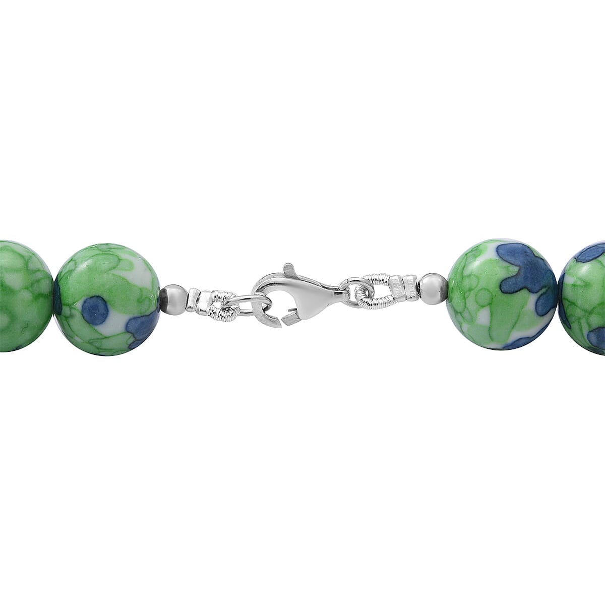 Green Dragon Agate 10mm Beaded Necklace 18 Inches in Sterling Silver 250.00 ctw image number 3