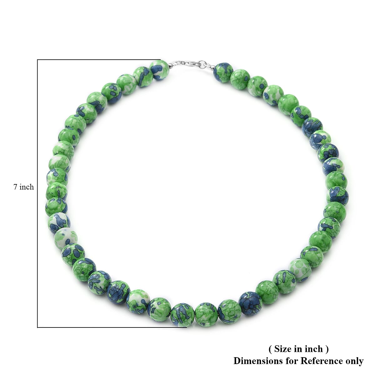 Green Dragon Agate 10mm Beaded Necklace 18 Inches in Sterling Silver 250.00 ctw image number 4
