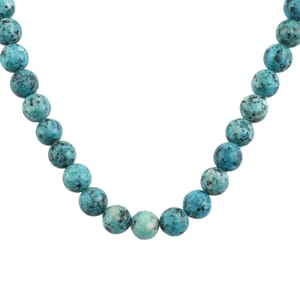 Madagascar Paraiba Apatite Jasper 10mm Beaded Necklace 18 Inches in Sterling Silver 250.00 ctw