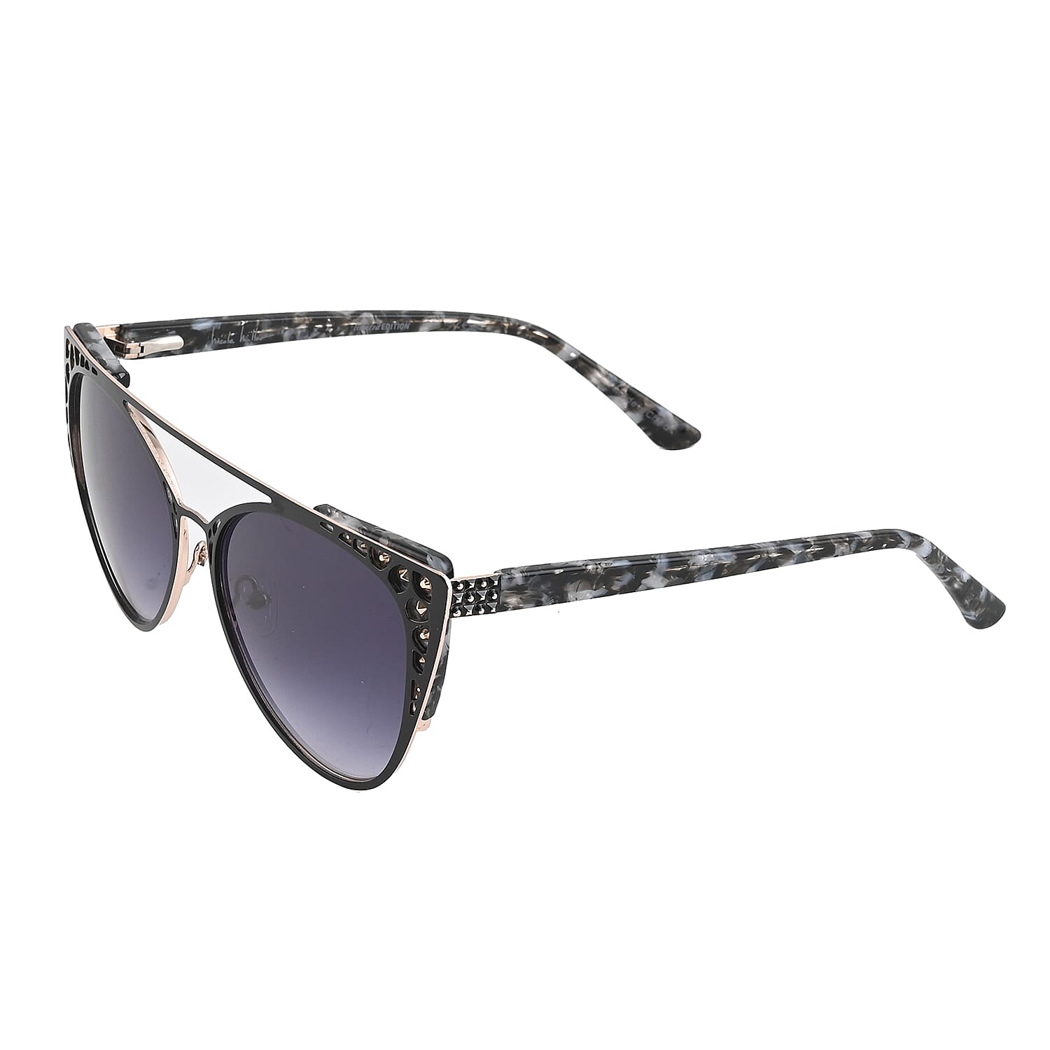 Nicole Miller Black and Black Marble Normandy Crystal Embellished Runway Sunglasses