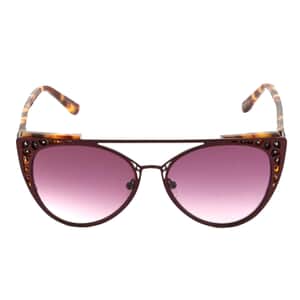 Nicole Miller Ivory and Burgundy Normandy Crystal Embellished Runway Sunglasses , UV Cat Eye Sunglasses , Designer Polarized Sunglasses