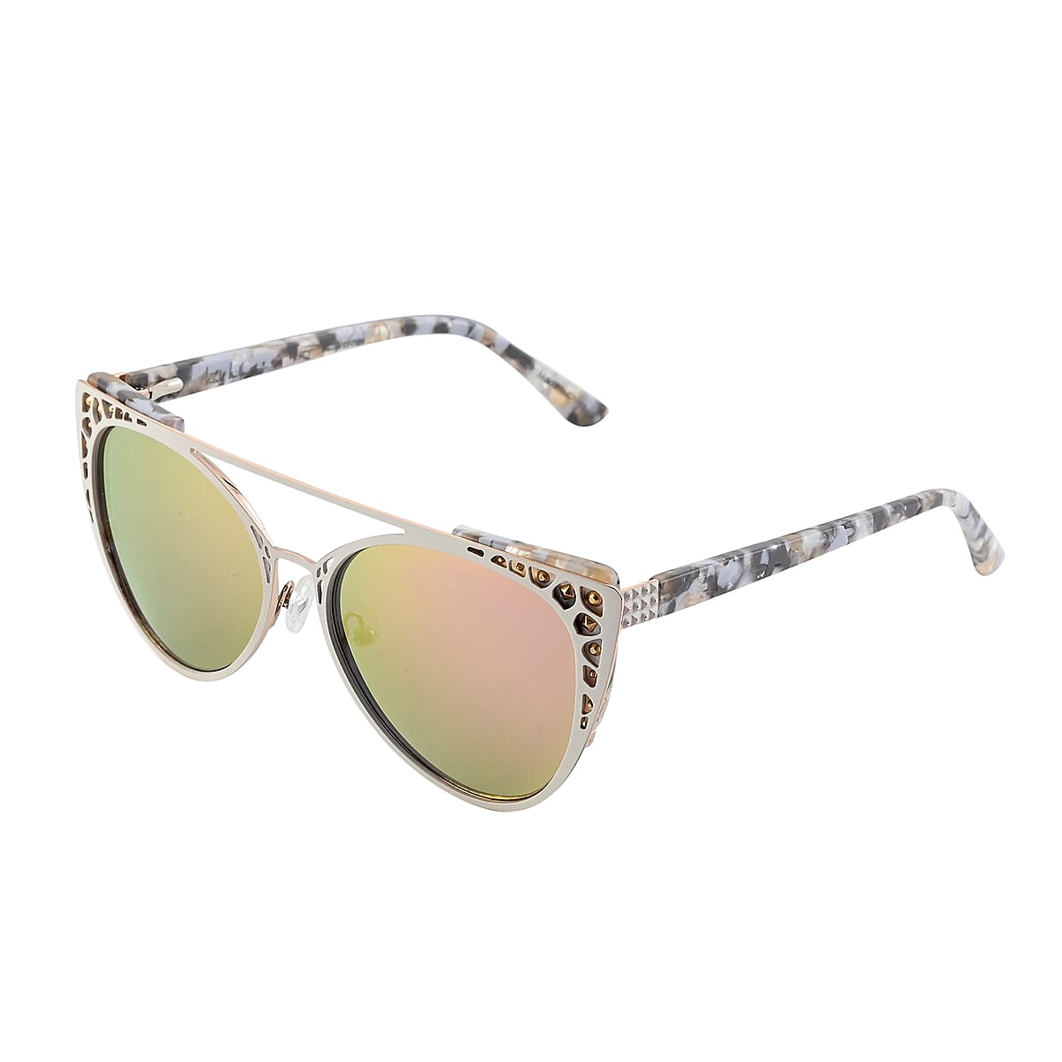 Nicole Miller White Normandy Crystal Embellished Runway Sunglasses | UV Cat Eye Sunglasses | Designer Polarized Sunglasses image number 1