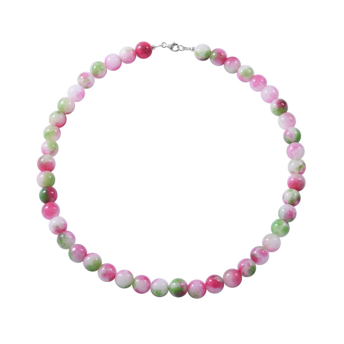 Watermelon Agate 10mm Beaded Necklace 18 Inches in Sterling Silver 250.00 ctw image number 0
