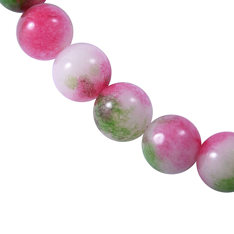 Watermelon Agate 10mm Beaded Necklace 18 Inches in Sterling Silver 250.00 ctw