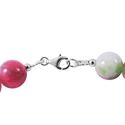 Watermelon Agate 10mm Beaded Necklace 18 Inches in Sterling Silver 250.00 ctw