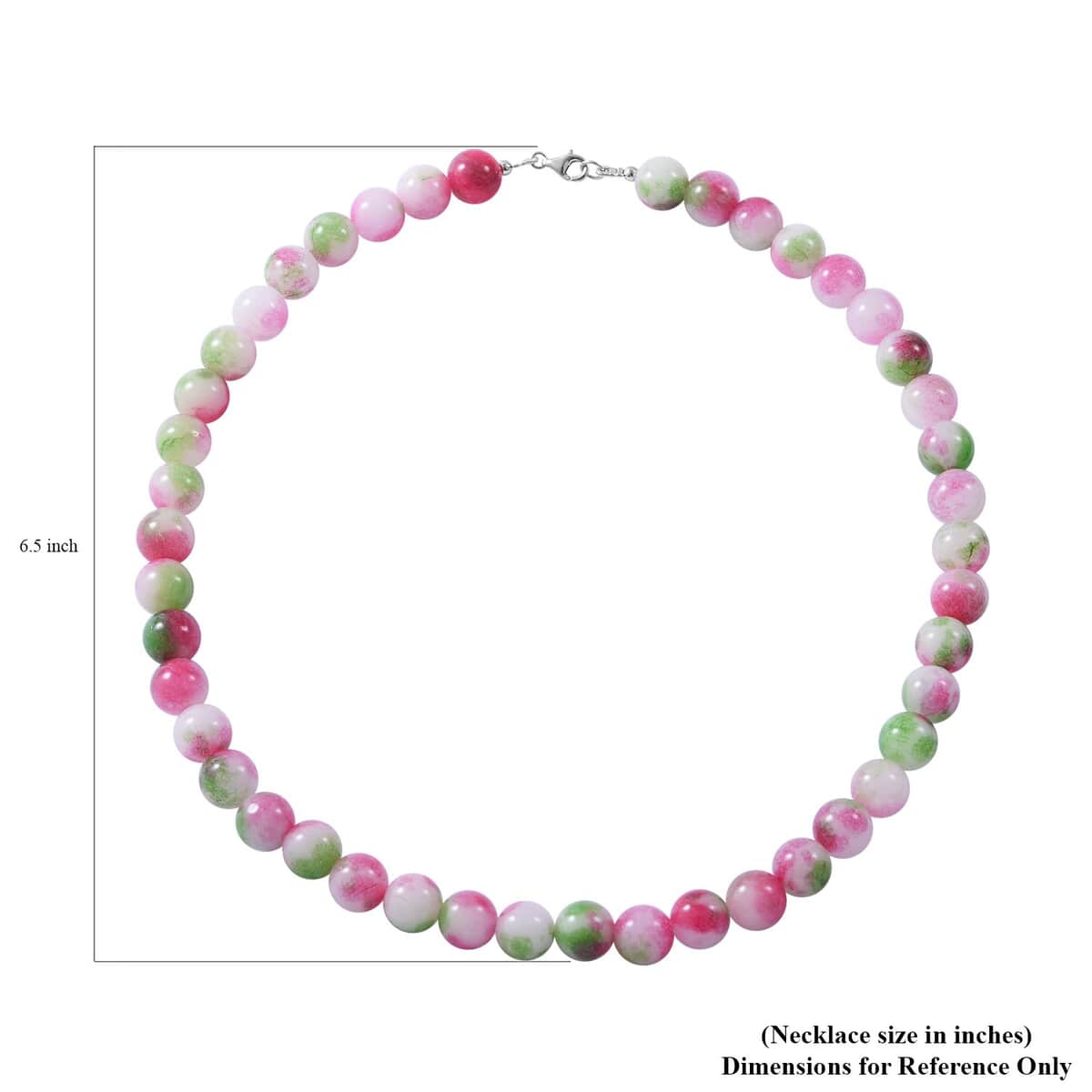Watermelon Agate 10mm Beaded Necklace 18 Inches in Sterling Silver 250.00 ctw image number 4