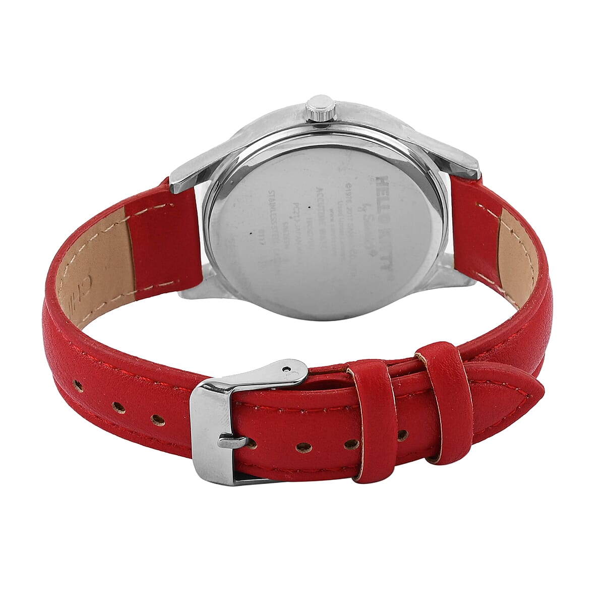 HELLO KITTY Japanese Movement Red Vegan Leather Strap Watch with Stripped Dial (38mm) image number 3