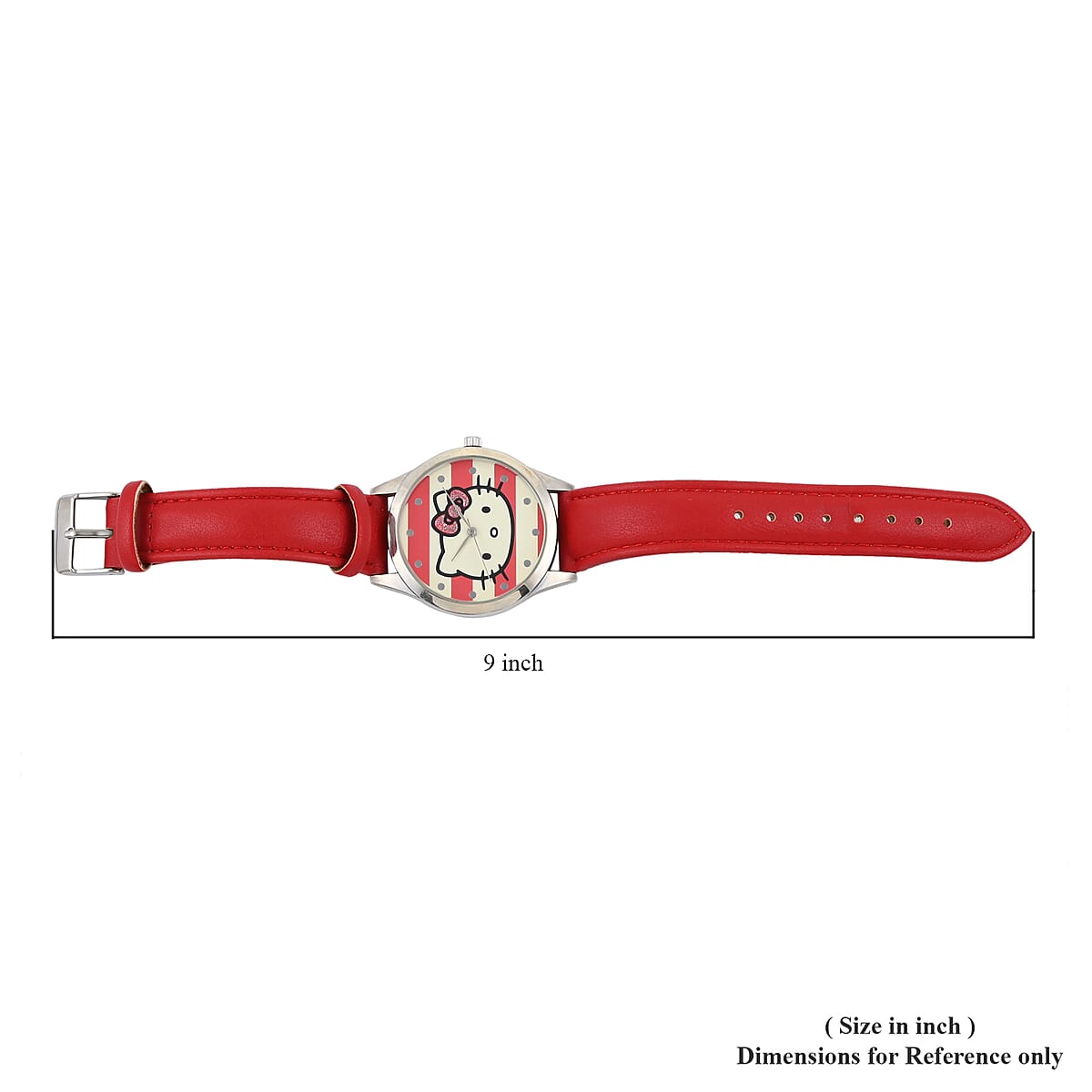 HELLO KITTY Japanese Movement Red Vegan Leather Strap Watch with Stripped Dial (38mm) image number 4
