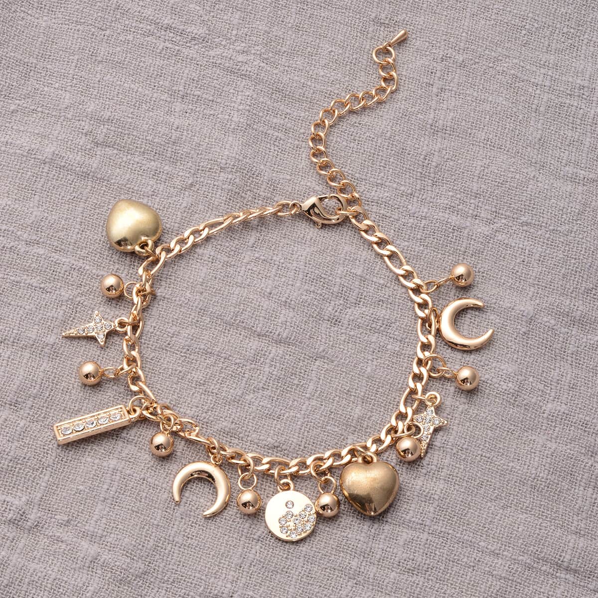 Austrian Crystal Adjustable Bracelet with Multi Charms in Goldtone (7.25-9.25In) image number 1