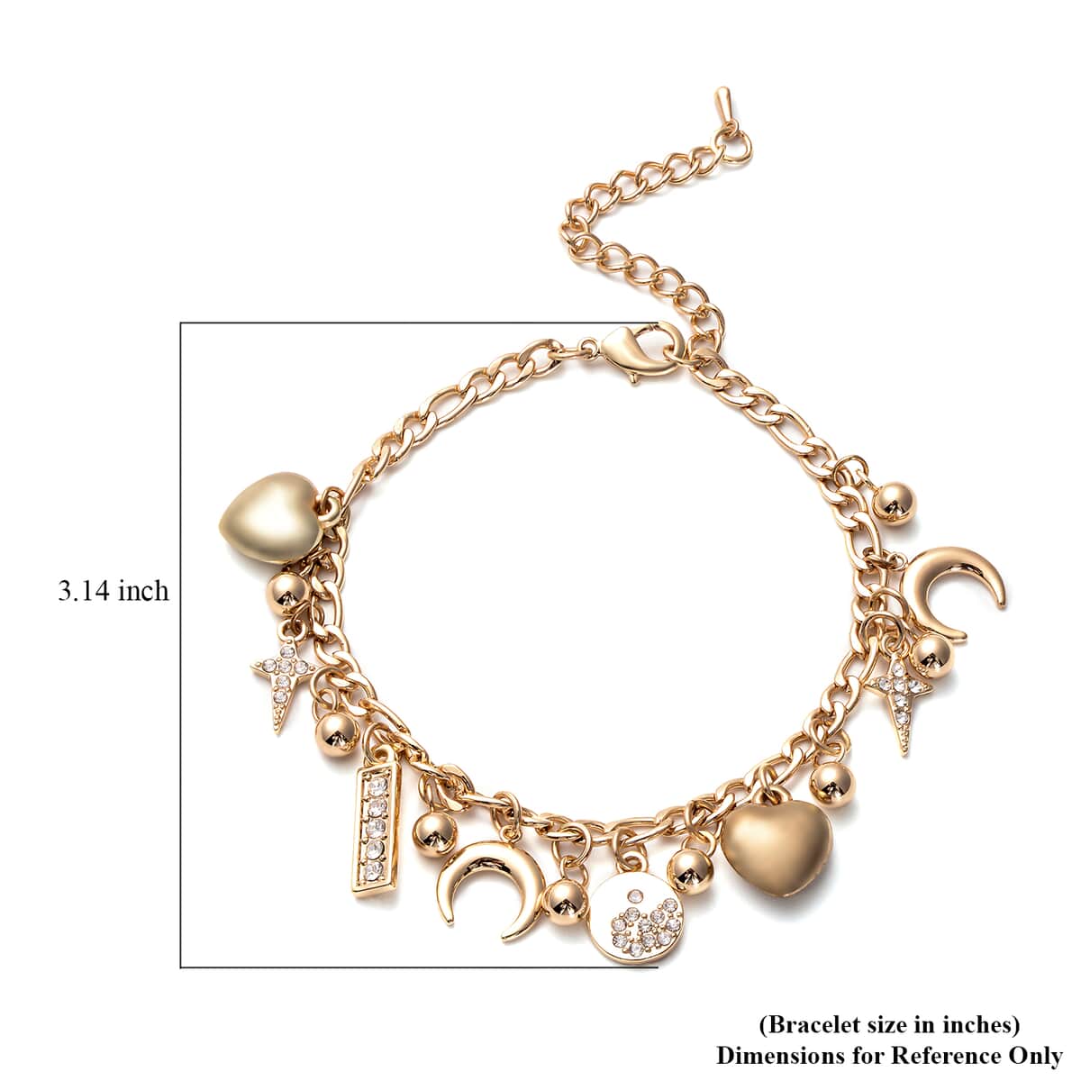 Austrian Crystal Adjustable Bracelet with Multi Charms in Goldtone (7.25-9.25In) image number 2