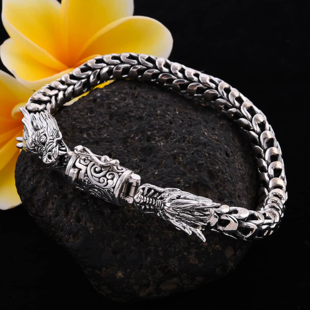 BALI LEGACY Sterling Silver Double Dragon Head Bracelet (7.00 In) 34.40 Grams image number 1