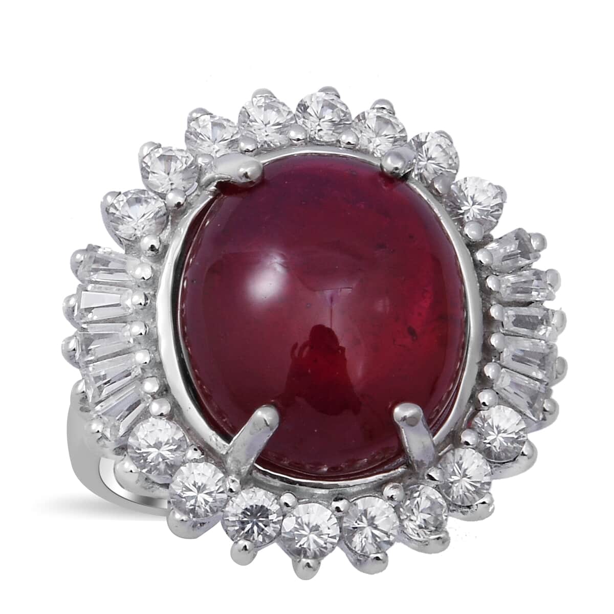 Niassa Ruby and Natural White Zircon Floral Ring in Sterling Silver (Size 7.0) 19.60 ctw image number 0