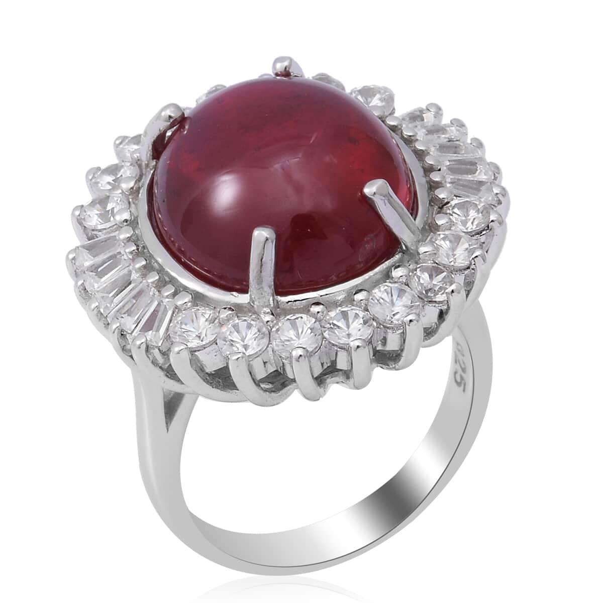 Niassa Ruby and Natural White Zircon Floral Ring in Sterling Silver (Size 7.0) 19.60 ctw image number 2