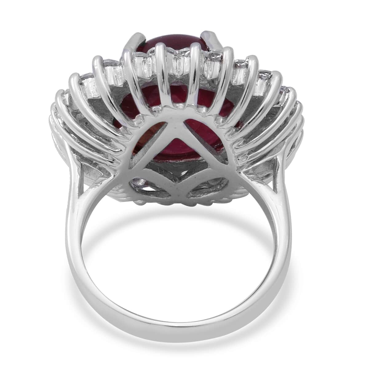 Niassa Ruby and Natural White Zircon Floral Ring in Sterling Silver (Size 7.0) 19.60 ctw image number 3