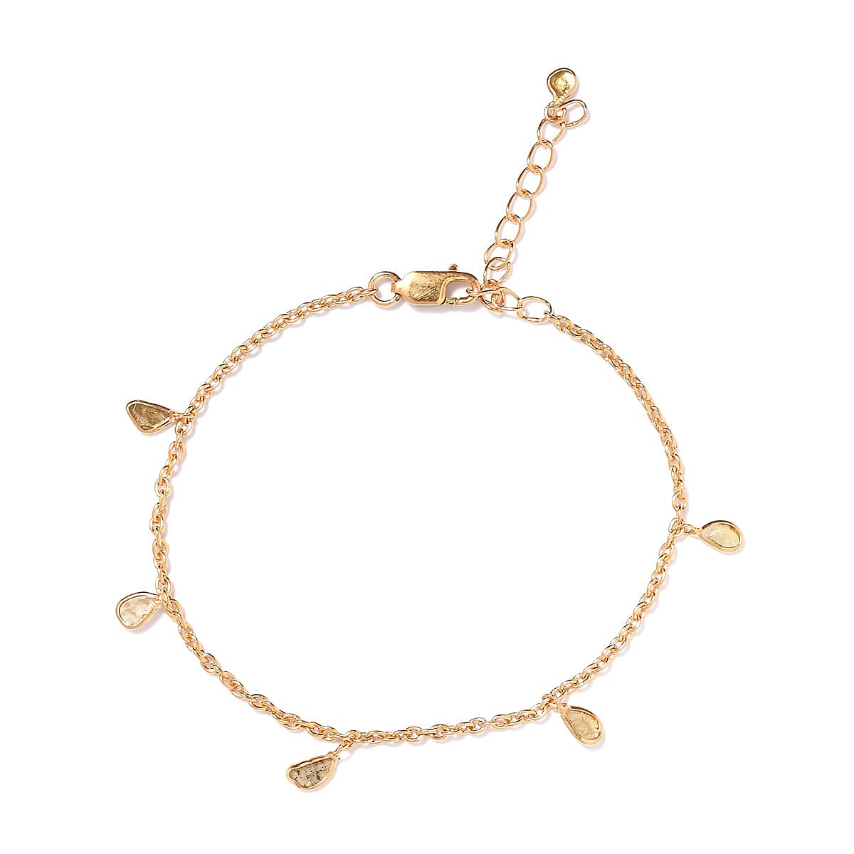 Artisan Crafted Polki Yellow Diamond Charm Bracelet in 14K Yellow Gold Over Sterling Silver (Adjustable) 0.50 ctw