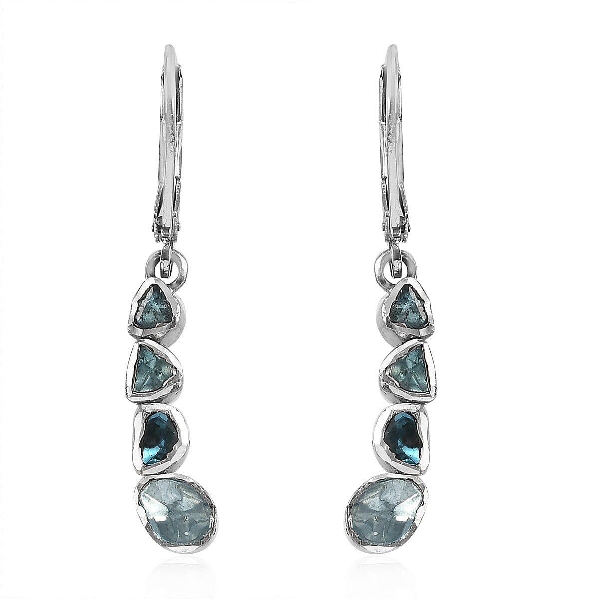Artisan Crafted Blue Polki Diamond Lever Back Earrings in Platinum Over Sterling Silver 0.50 ctw