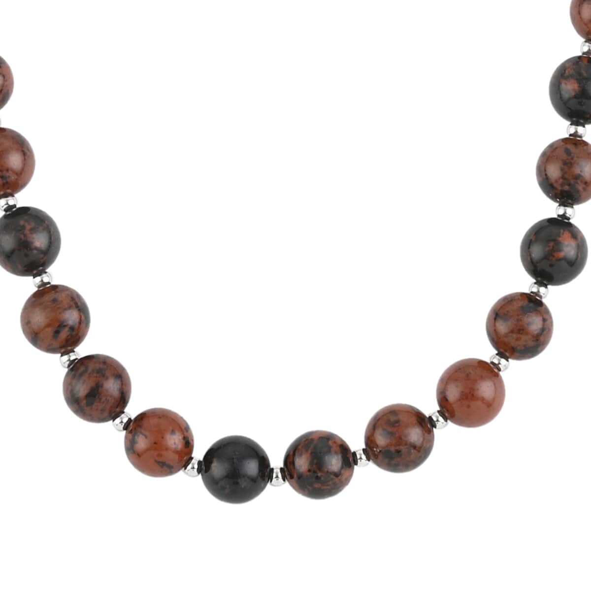 Brown Obsidian 10mm Beaded Necklace 18-20 Inches in Stainless Steel 240.00 ctw image number 0