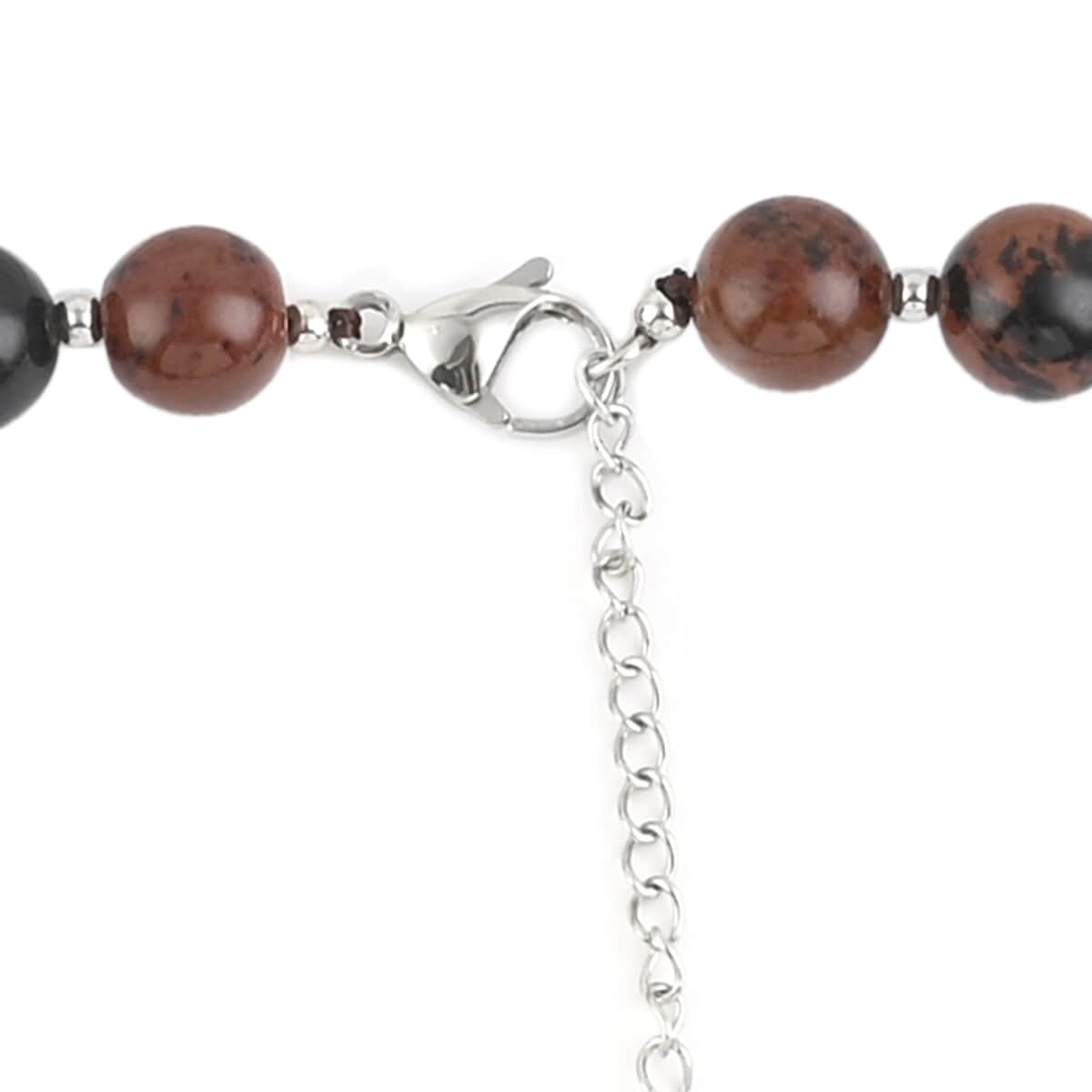 Brown Obsidian 10mm Beaded Necklace 18-20 Inches in Stainless Steel 240.00 ctw image number 2