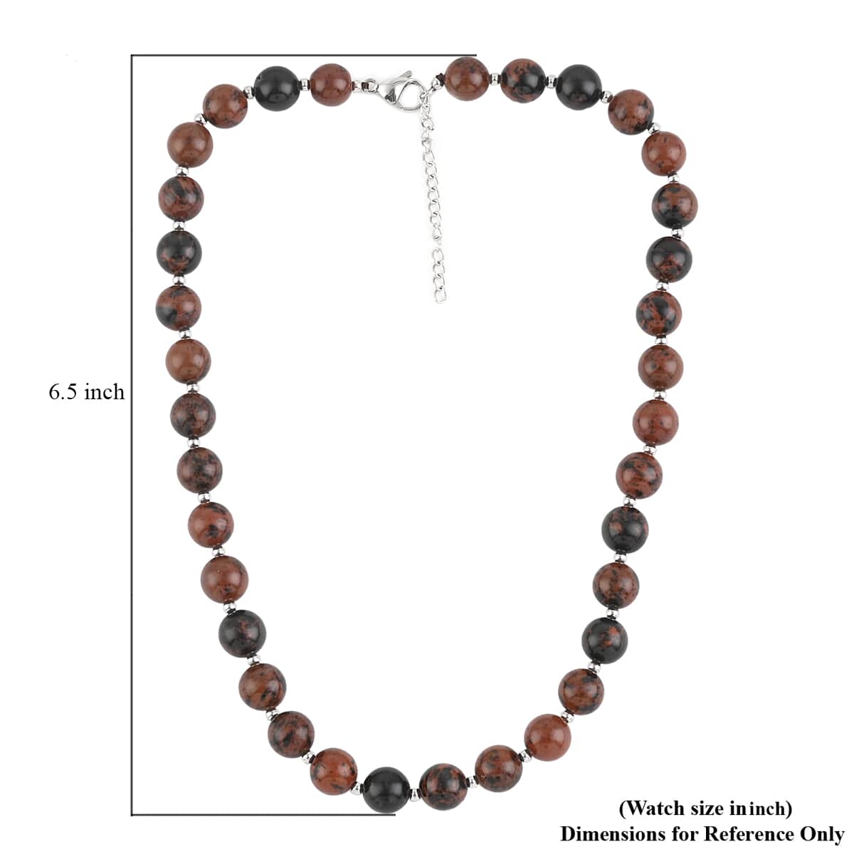 Brown Obsidian 10mm Beaded Necklace 18-20 Inches in Stainless Steel 240.00 ctw image number 3