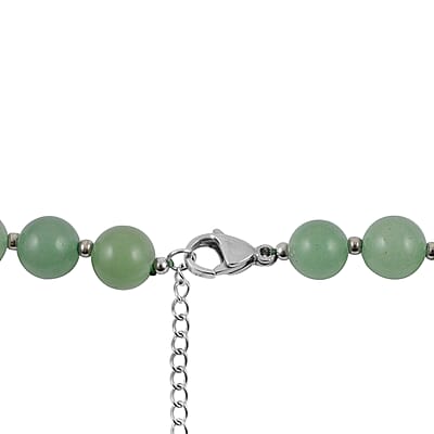 Green Aventurine 10mm Beaded Necklace 18-20 Inches in Stainless Steel 240.00 ctw