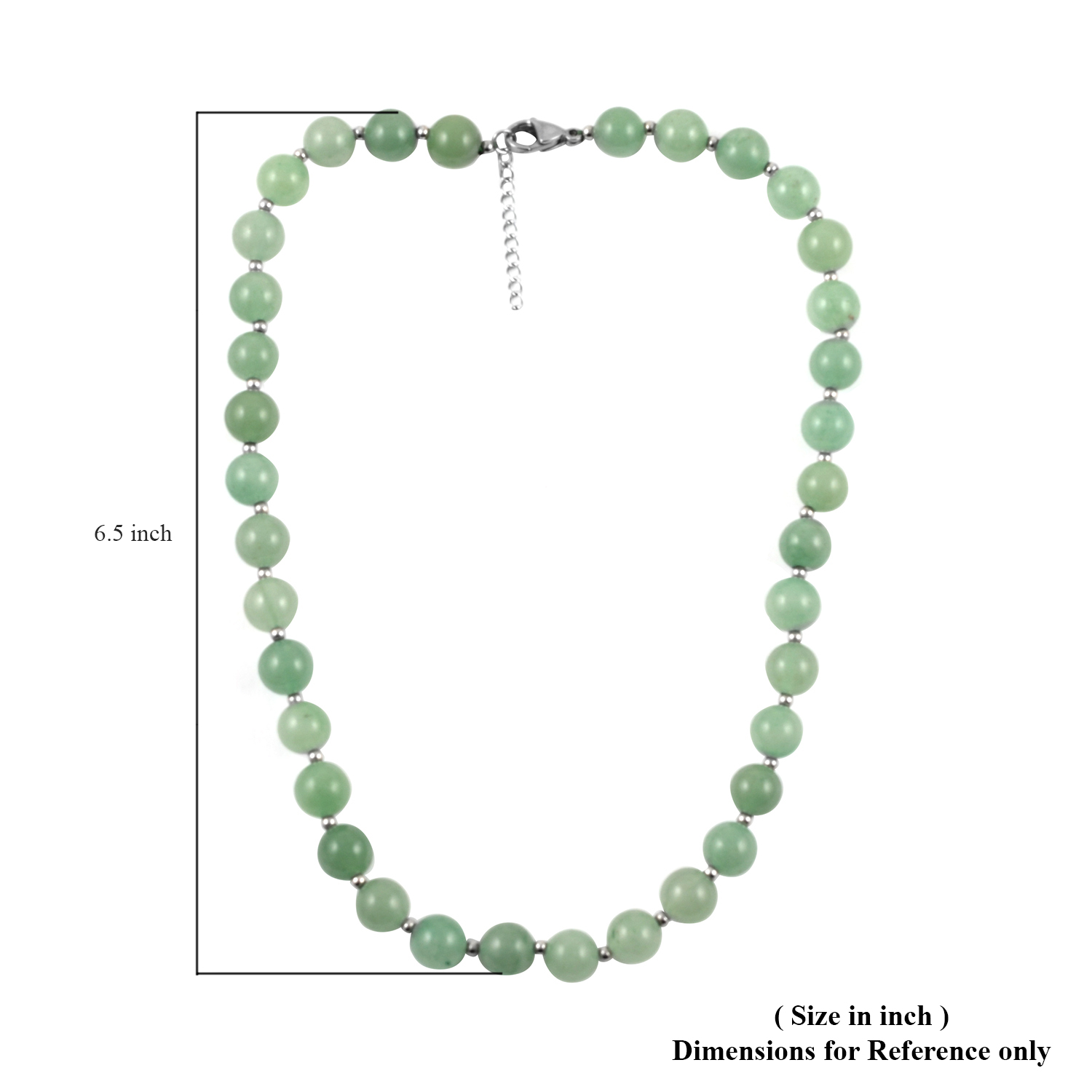 Green Aventurine 10mm Beaded Necklace 18-20 Inches in Stainless Steel 240.00 ctw