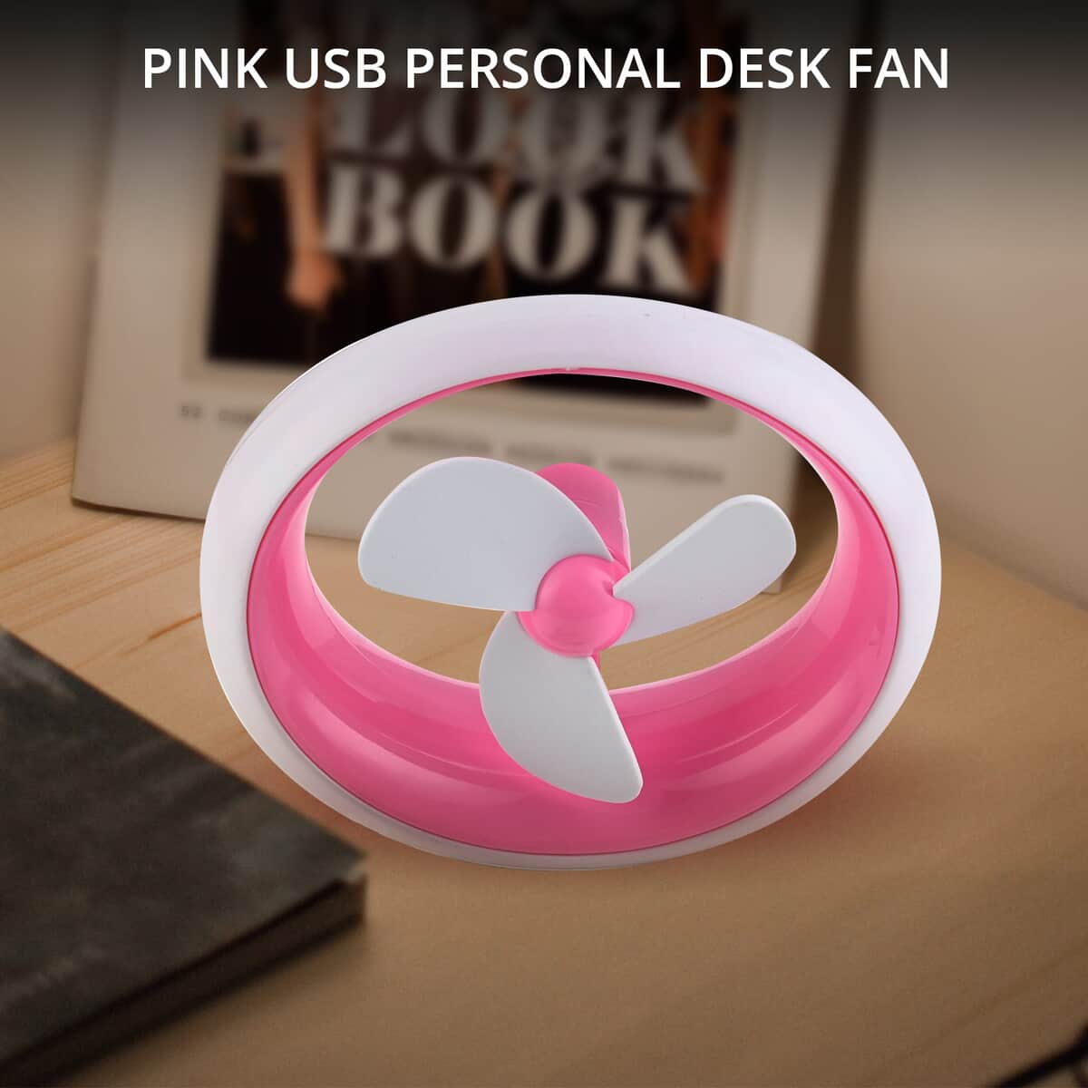 Pink USB Personal Desk Fan (2xAA Battery Not Included) image number 1