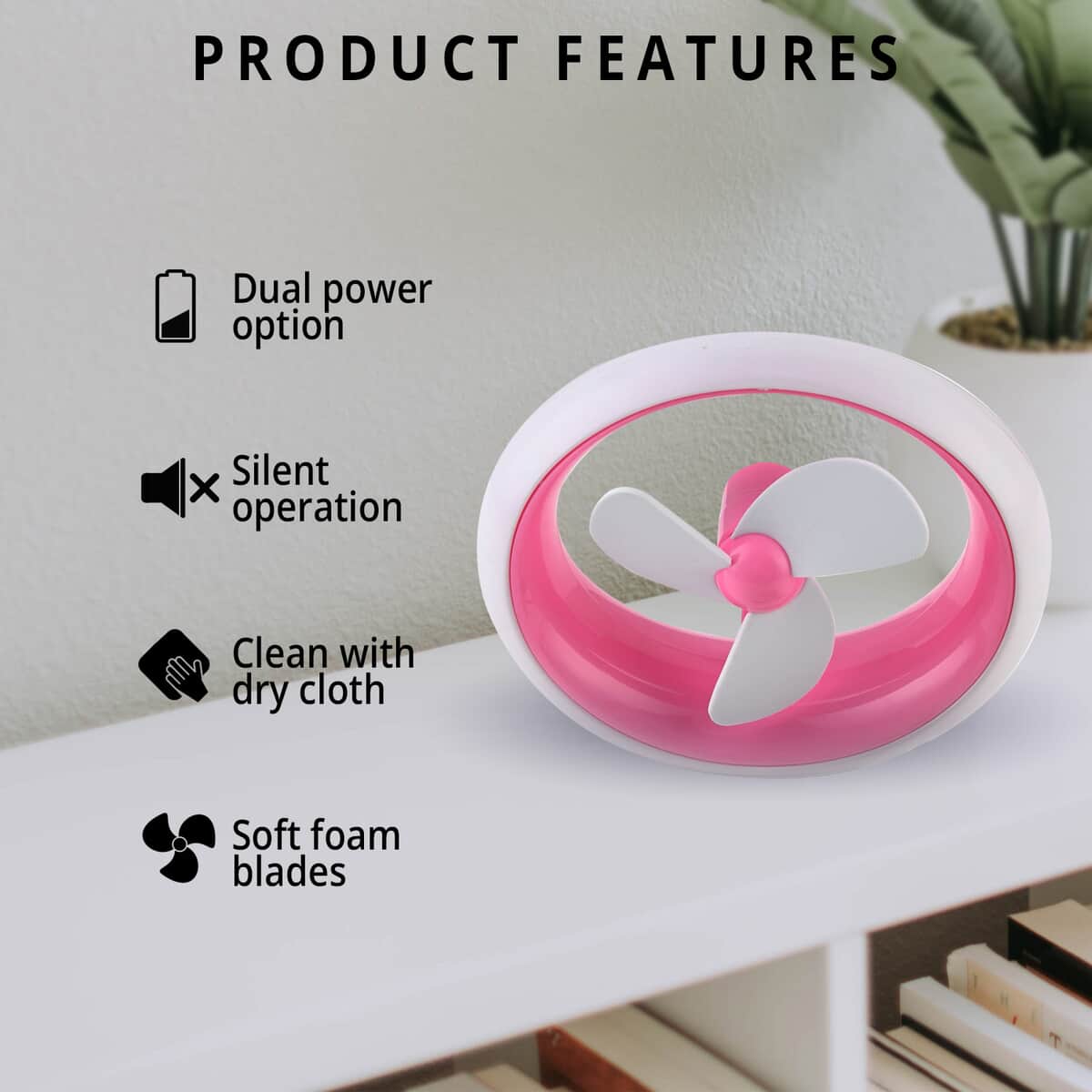 Pink USB Personal Desk Fan (2xAA Battery Not Included) image number 2