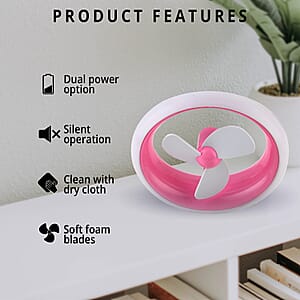 Pink USB Personal Desk Fan (2xAA Battery Not Included)