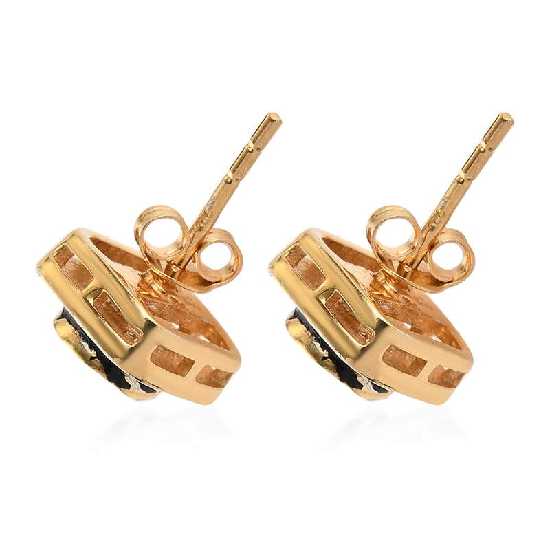 Polki Diamond and Black Enameled Stud Earrings in 14K Yellow Gold Over Sterling Silver 0.33 ctw