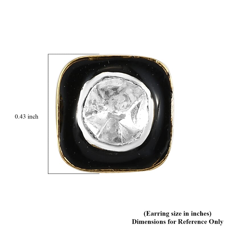 Polki Diamond and Black Enameled Stud Earrings in 14K Yellow Gold Over Sterling Silver 0.33 ctw