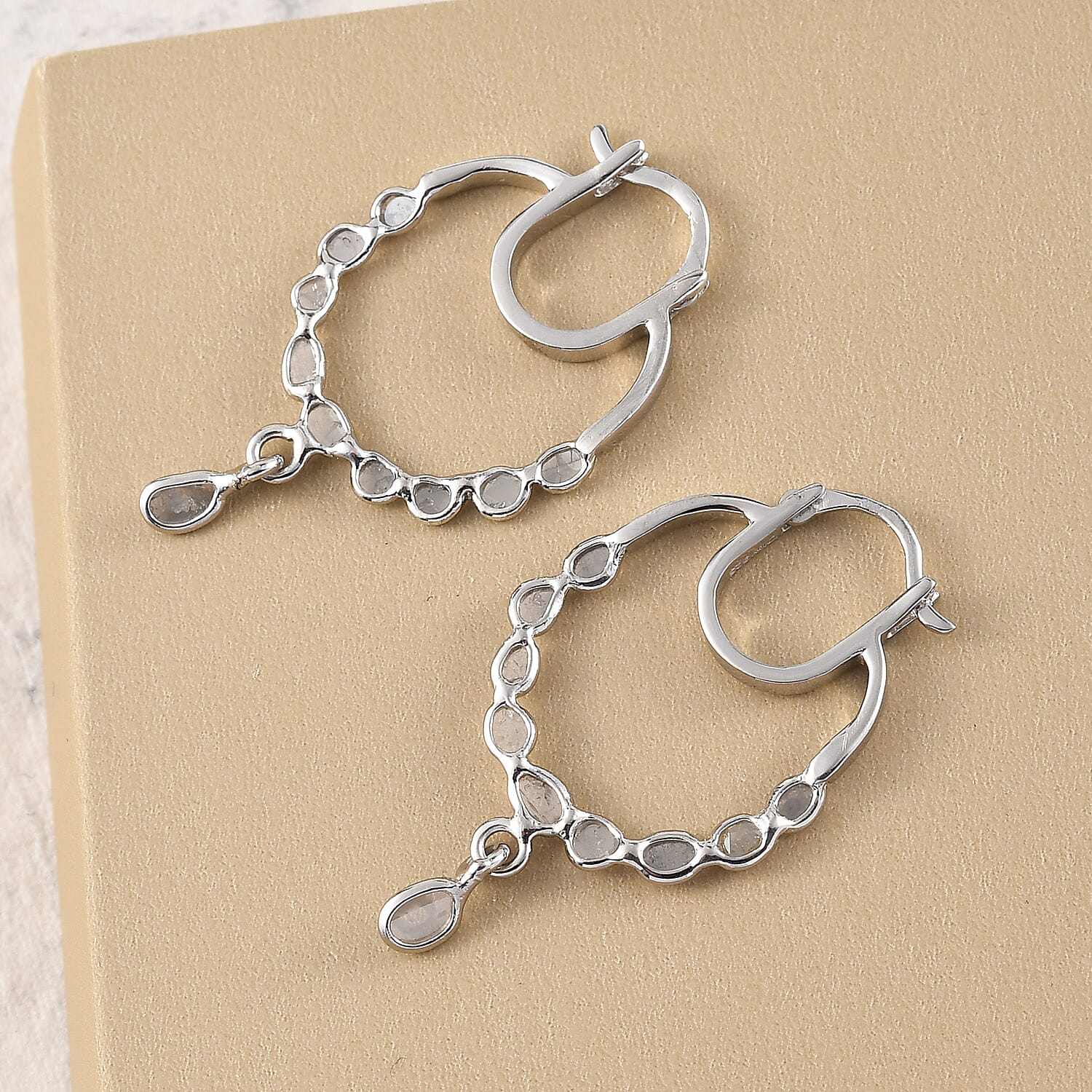 Polki Diamond Inside Out Hoop Earrings in Platinum Over Sterling Silver 1.00 ctw