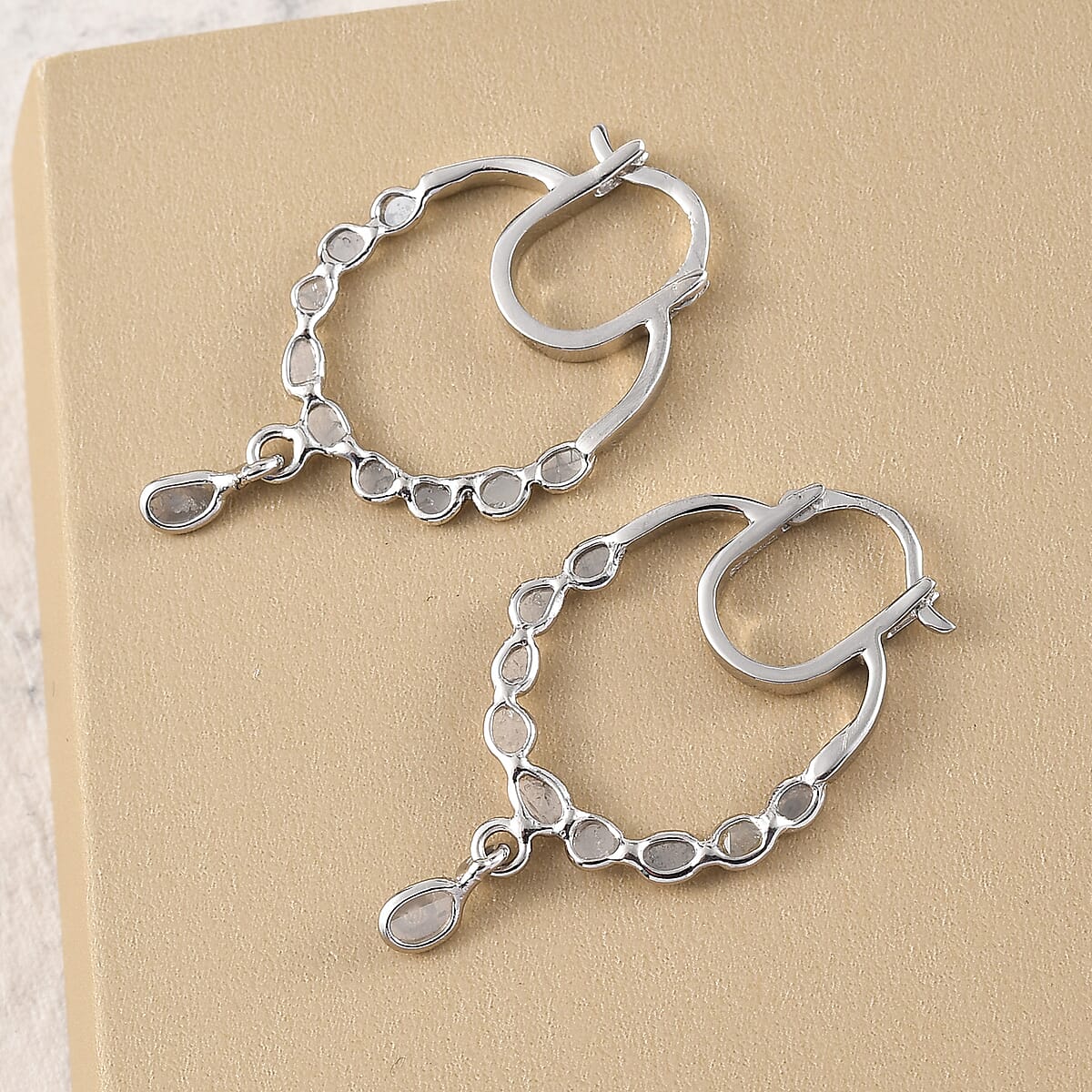 Polki Diamond Inside Out Hoop Earrings in Platinum Over Sterling Silver 1.00 ctw image number 1