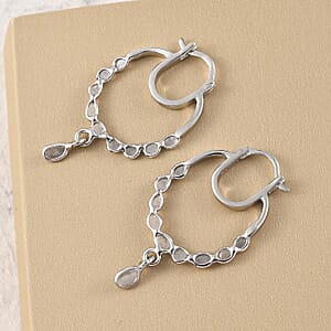 Polki Diamond Inside Out Hoop Earrings in Platinum Over Sterling Silver 1.00 ctw