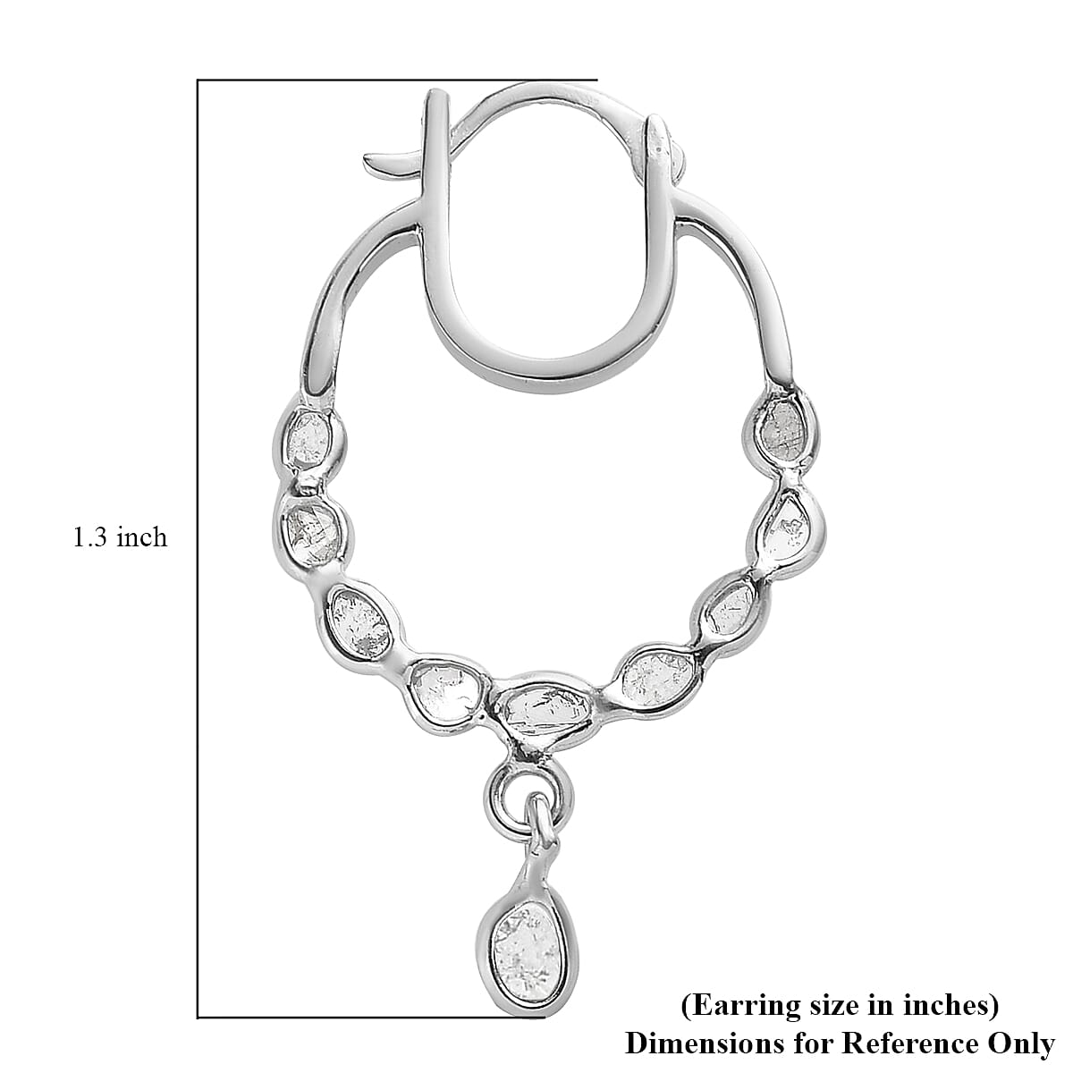 Polki Diamond Inside Out Hoop Earrings in Platinum Over Sterling Silver 1.00 ctw image number 4